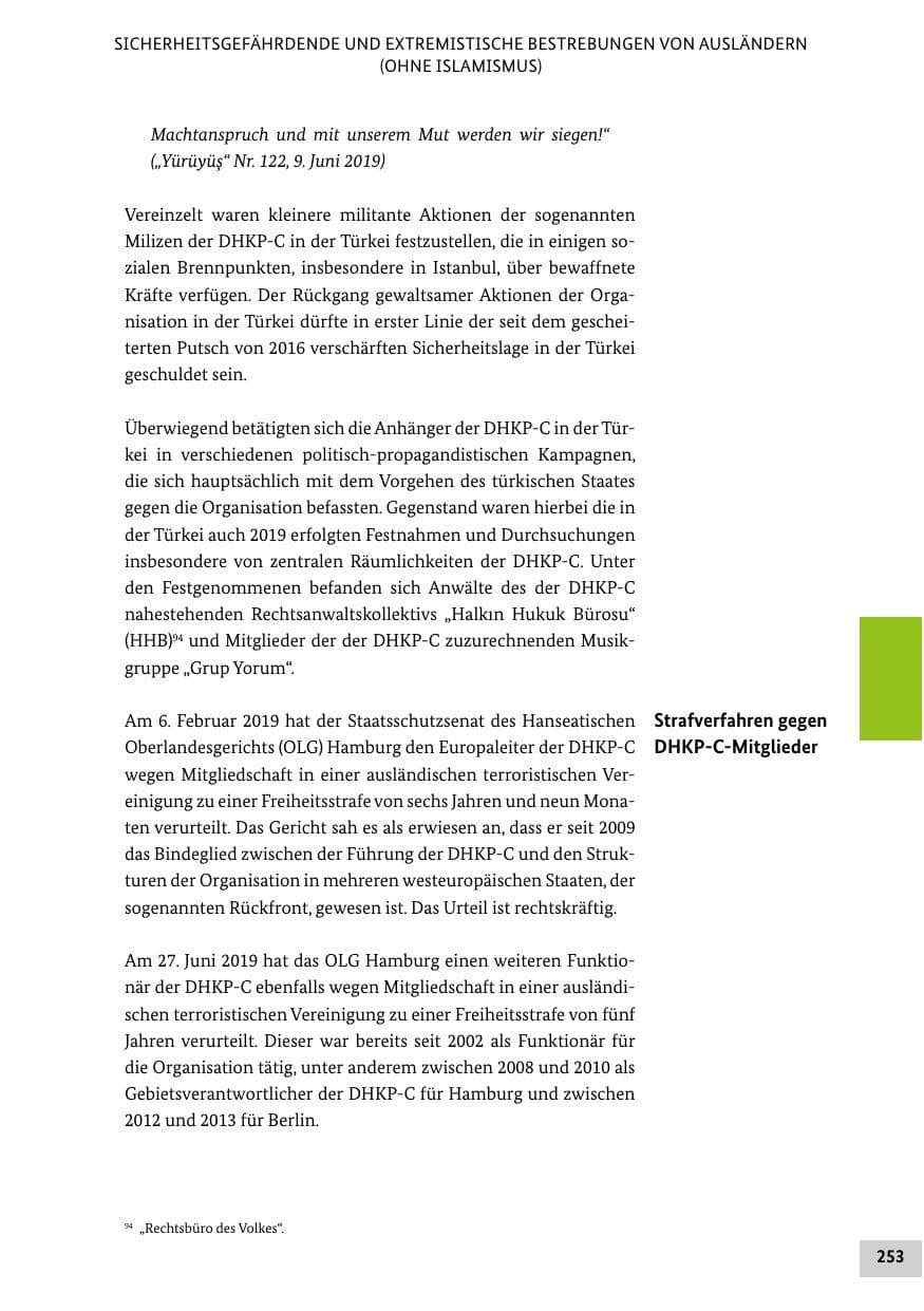 Seite 253 des Verfassungsschutzbericht 2019 Bund