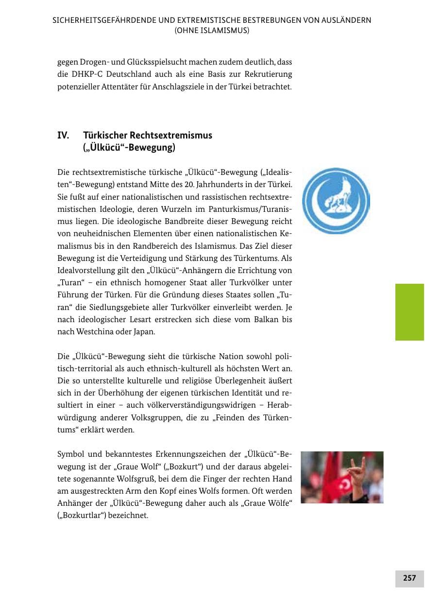 Seite 257 des Verfassungsschutzbericht 2019 Bund
