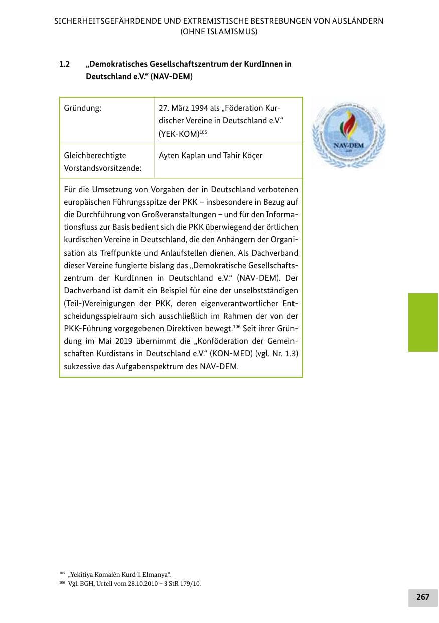 Seite 267 des Verfassungsschutzbericht 2019 Bund