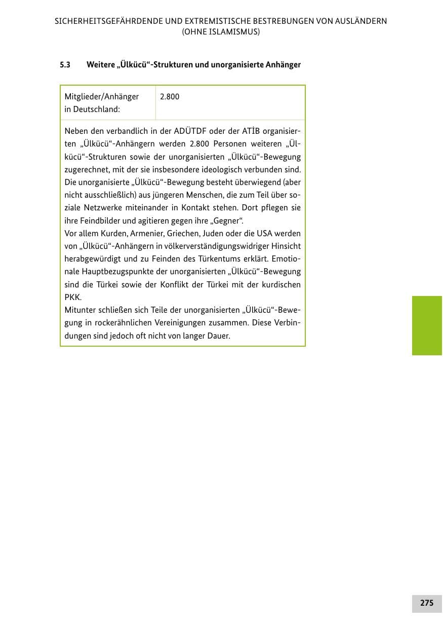 Seite 275 des Verfassungsschutzbericht 2019 Bund