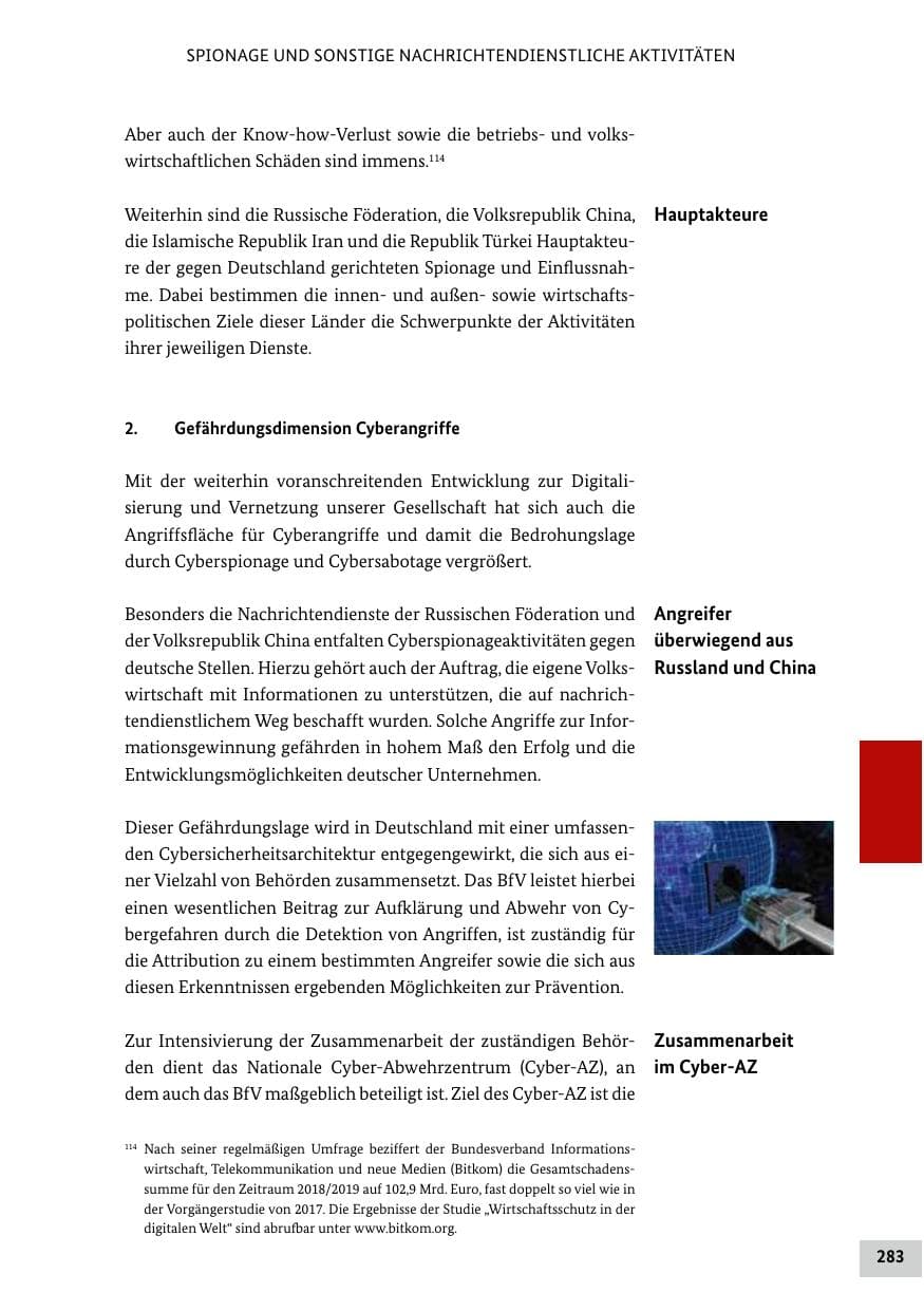 Seite 283 des Verfassungsschutzbericht 2019 Bund