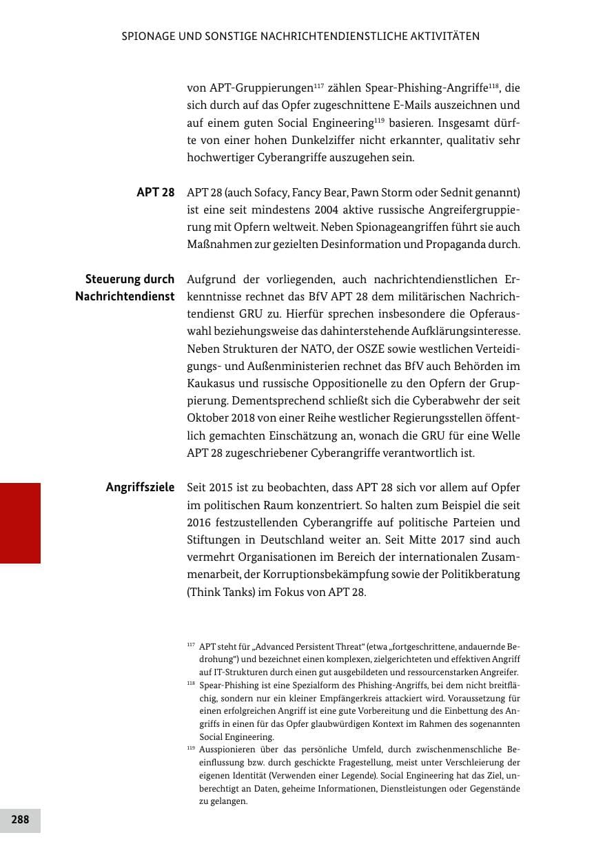 Seite 288 des Verfassungsschutzbericht 2019 Bund