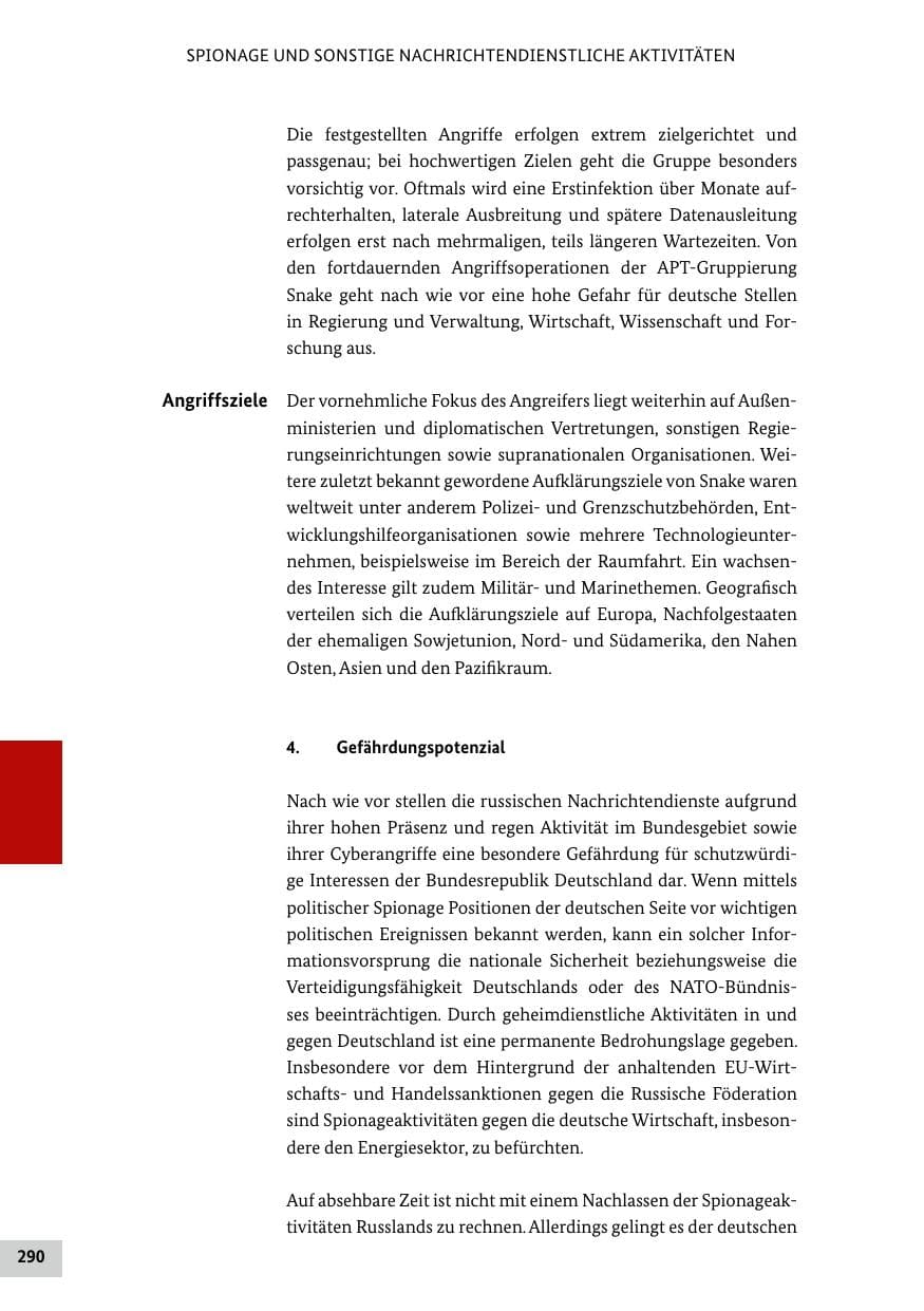 Seite 290 des Verfassungsschutzbericht 2019 Bund