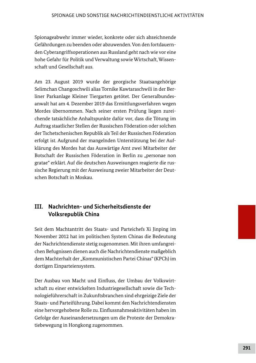 Seite 291 des Verfassungsschutzbericht 2019 Bund
