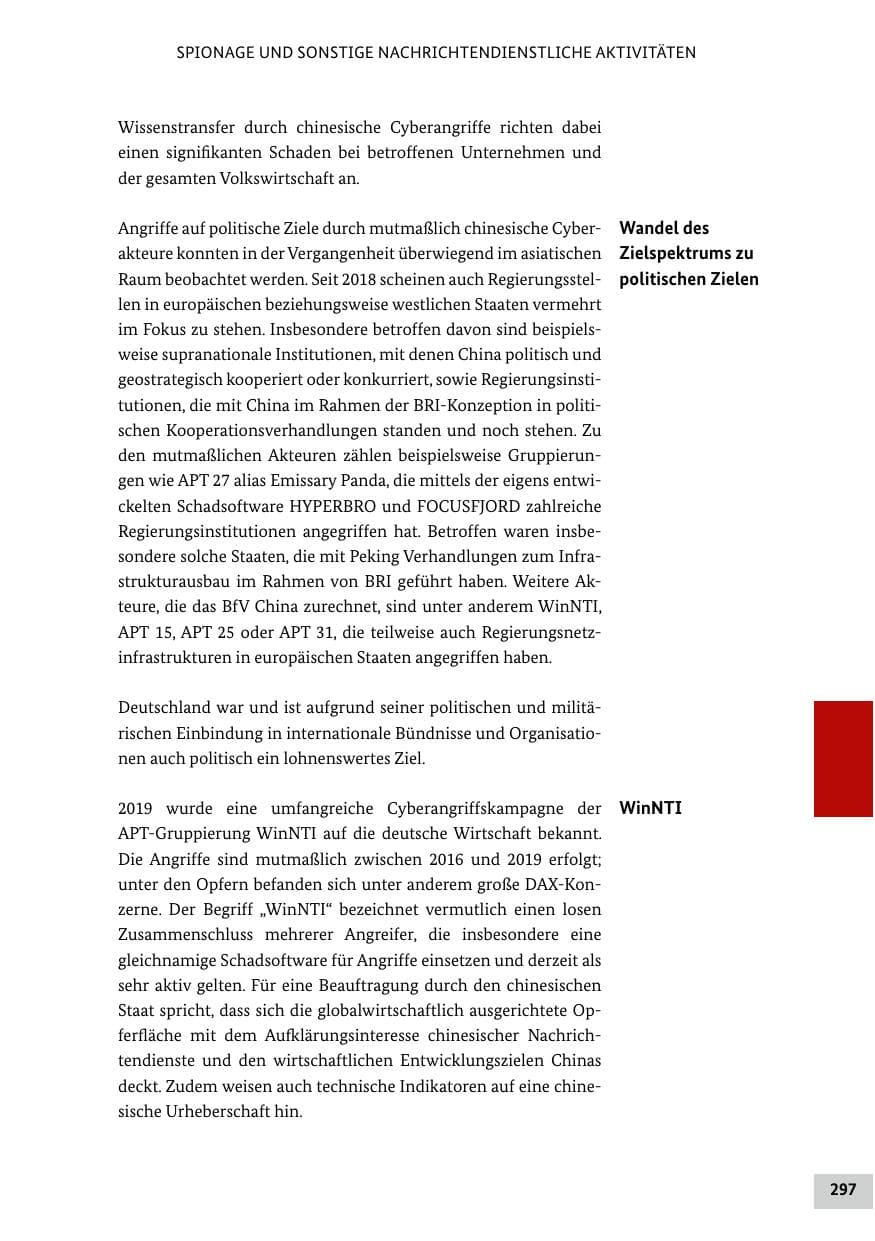 Seite 297 des Verfassungsschutzbericht 2019 Bund