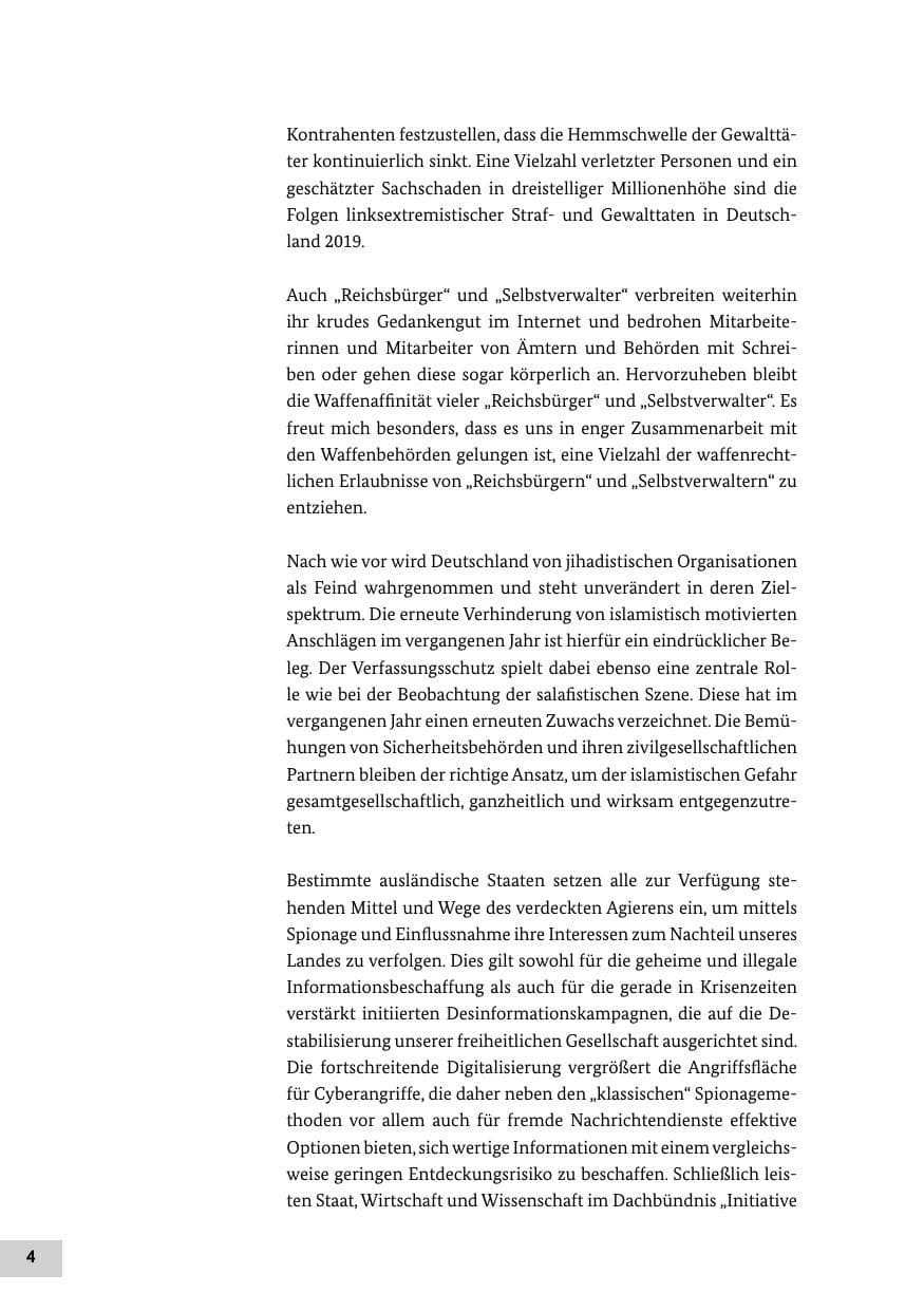 Seite 4 des Verfassungsschutzbericht 2019 Bund