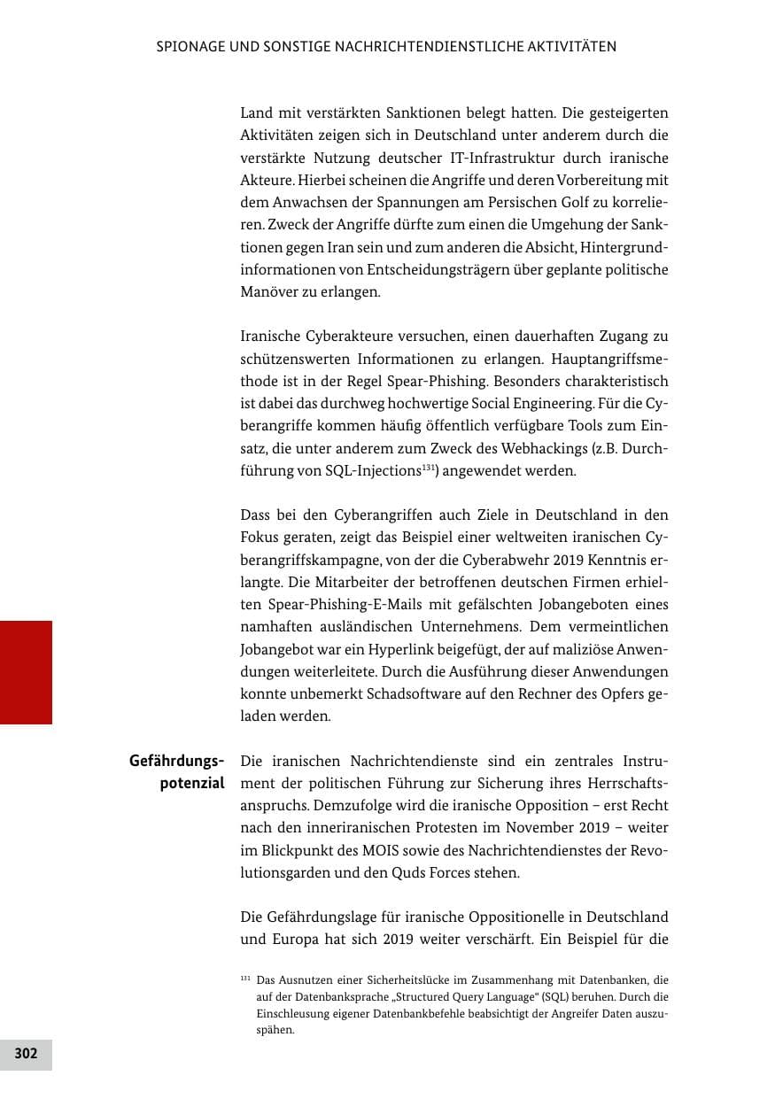 Seite 302 des Verfassungsschutzbericht 2019 Bund