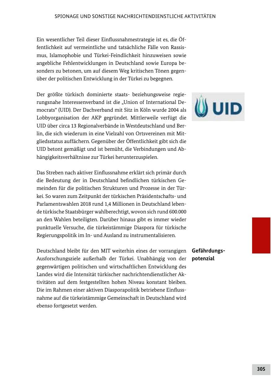 Seite 305 des Verfassungsschutzbericht 2019 Bund