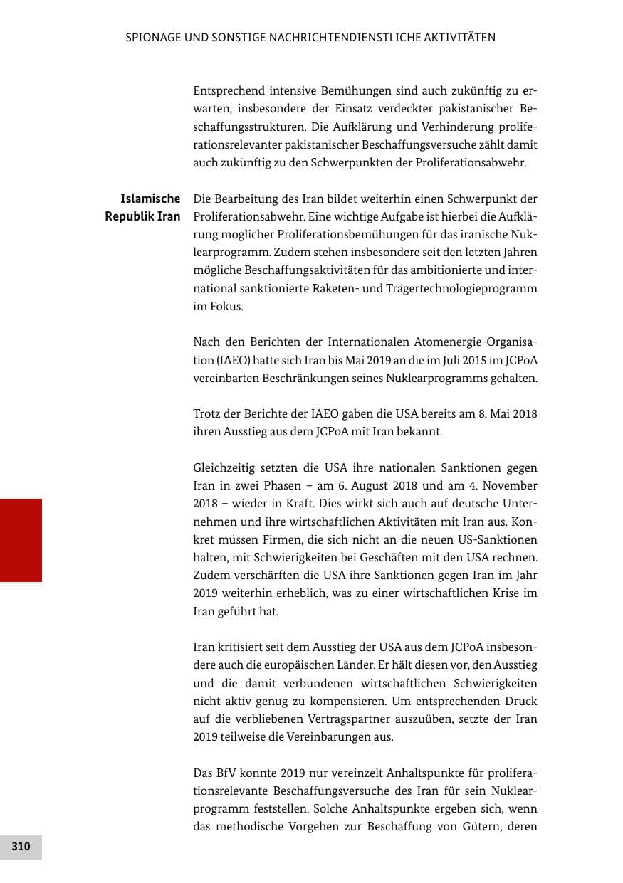 Seite 310 des Verfassungsschutzbericht 2019 Bund