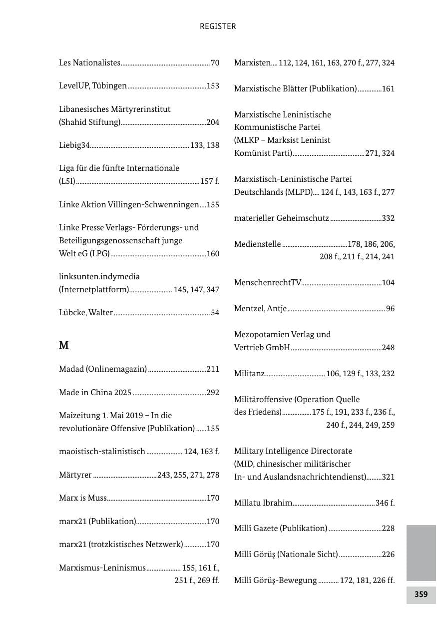 Seite 359 des Verfassungsschutzbericht 2019 Bund