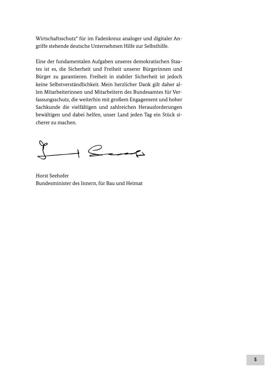 Seite 5 des Verfassungsschutzbericht 2019 Bund