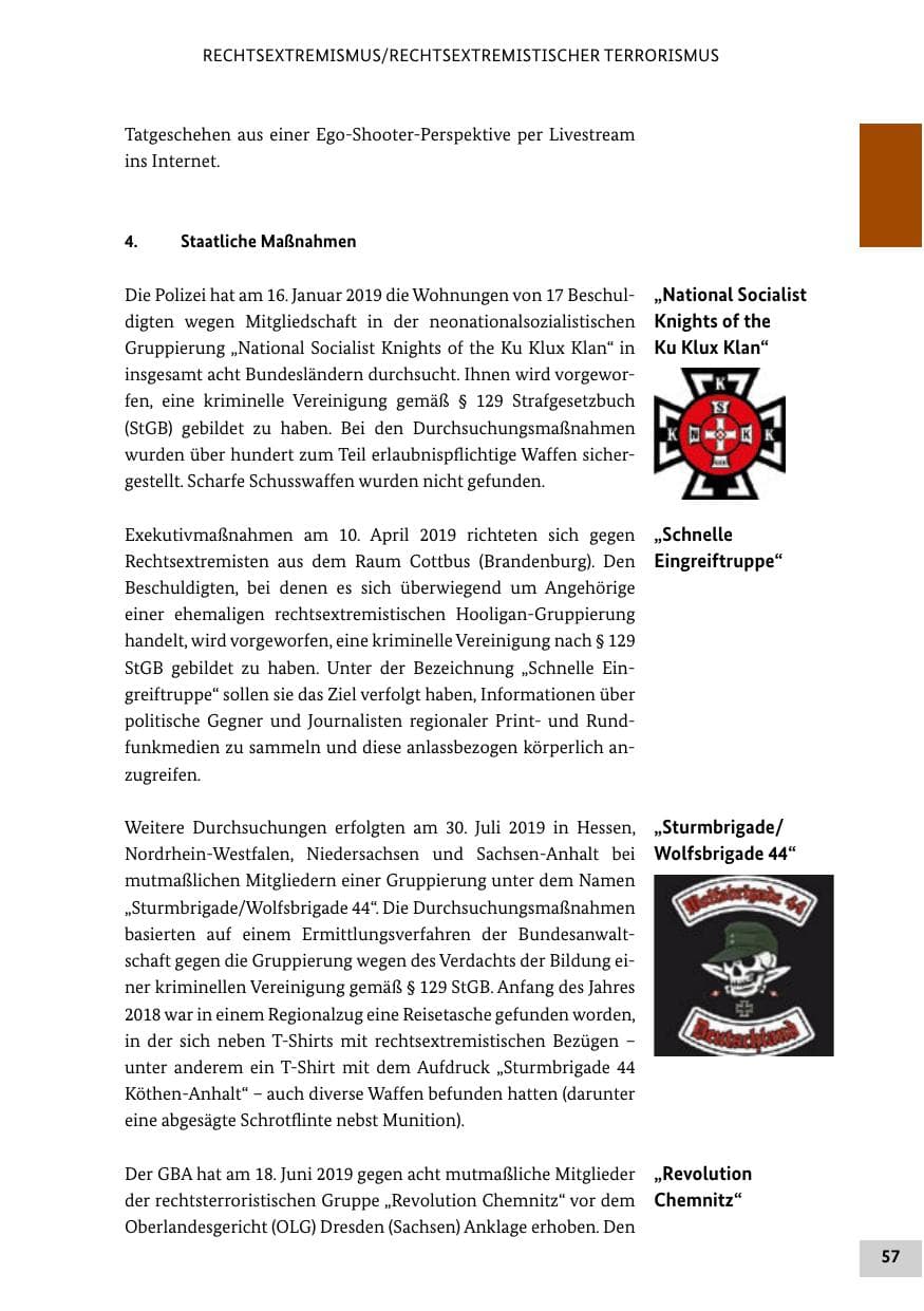 Seite 57 des Verfassungsschutzbericht 2019 Bund