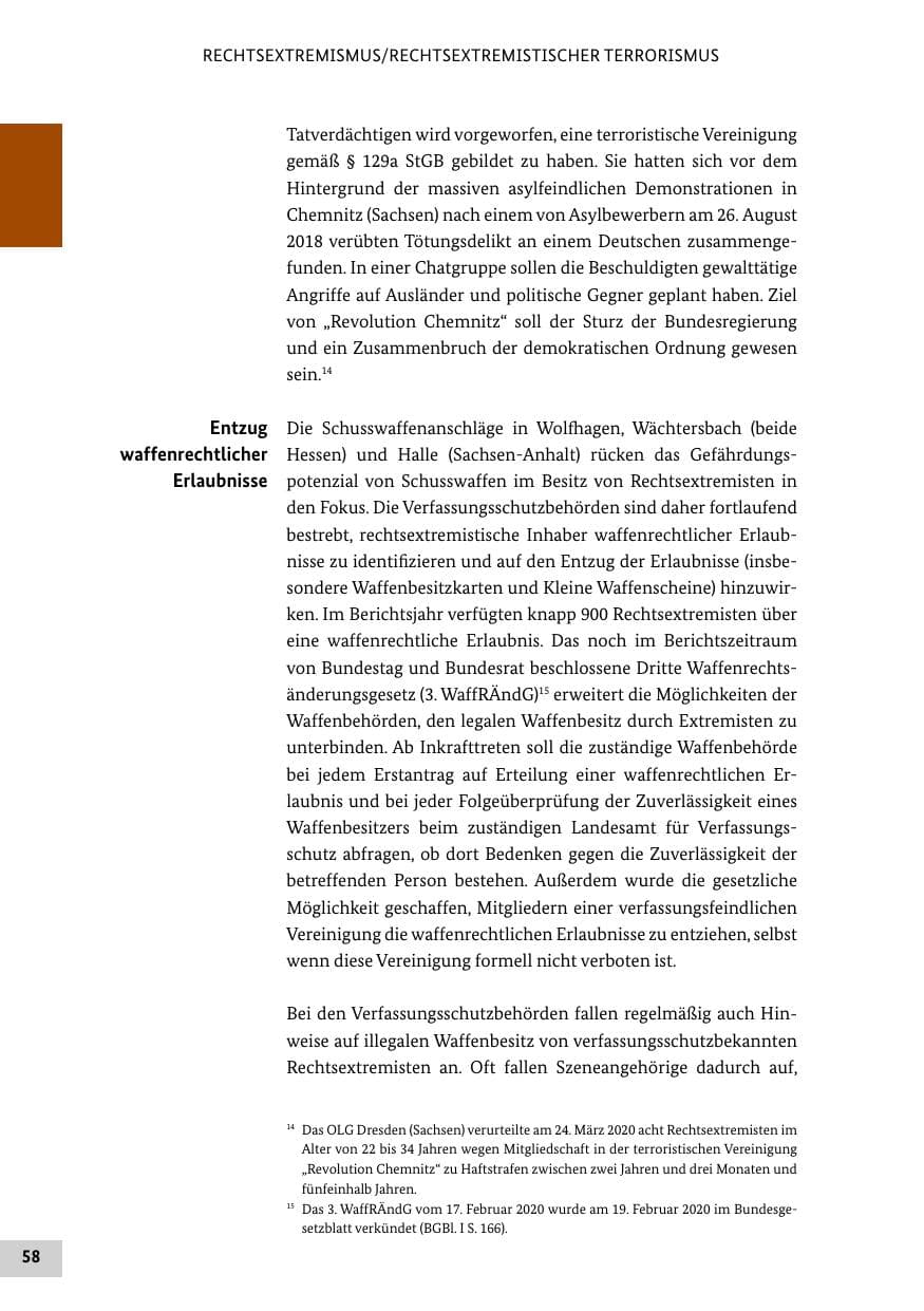 Seite 58 des Verfassungsschutzbericht 2019 Bund