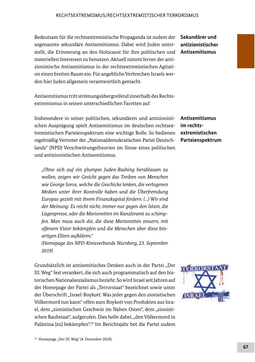 Seite 67 des Verfassungsschutzbericht 2019 Bund