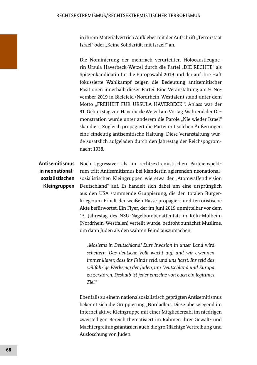Seite 68 des Verfassungsschutzbericht 2019 Bund