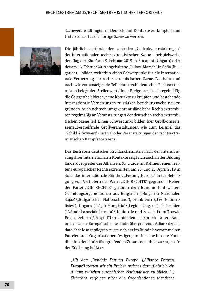 Seite 70 des Verfassungsschutzbericht 2019 Bund