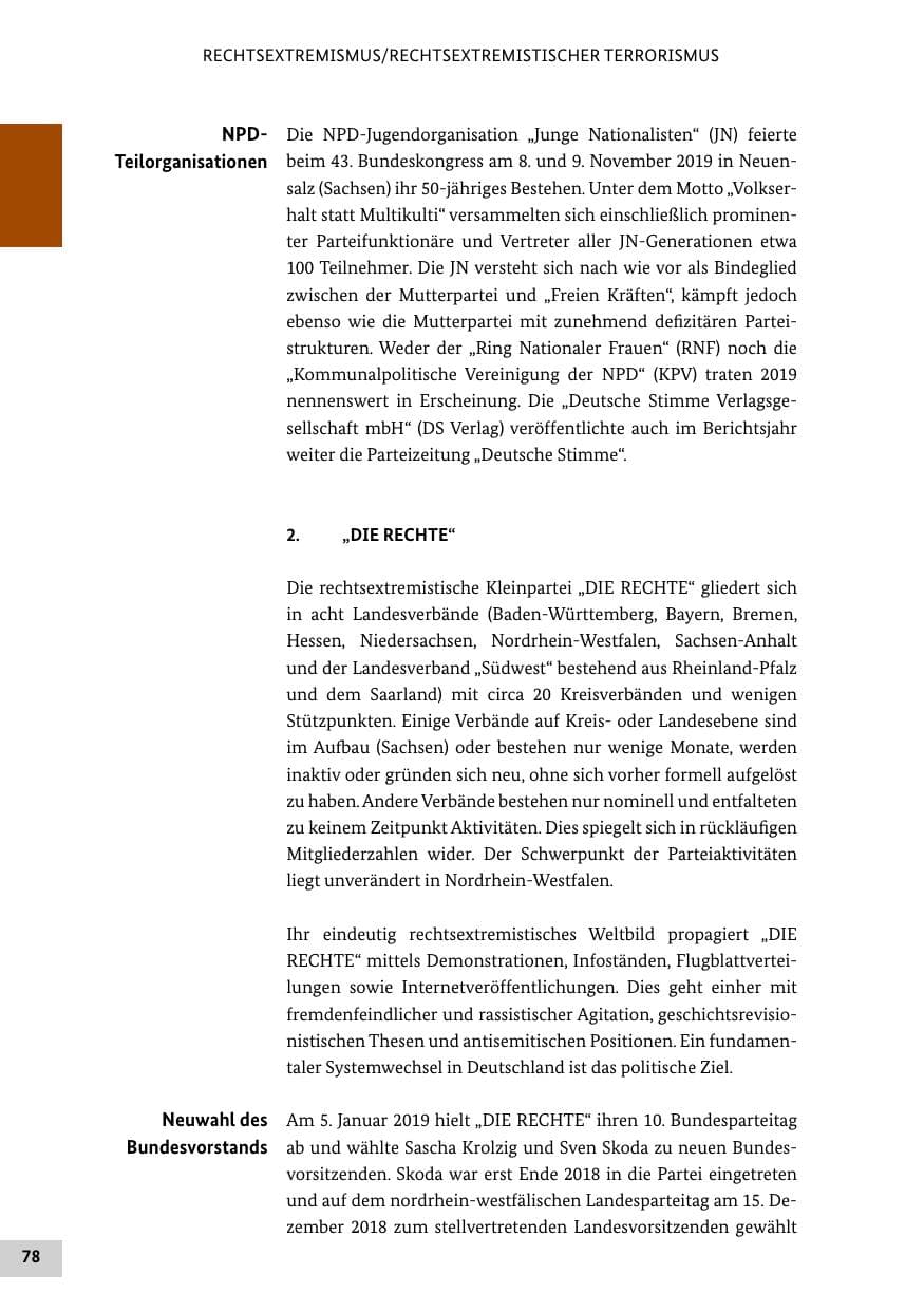Seite 78 des Verfassungsschutzbericht 2019 Bund
