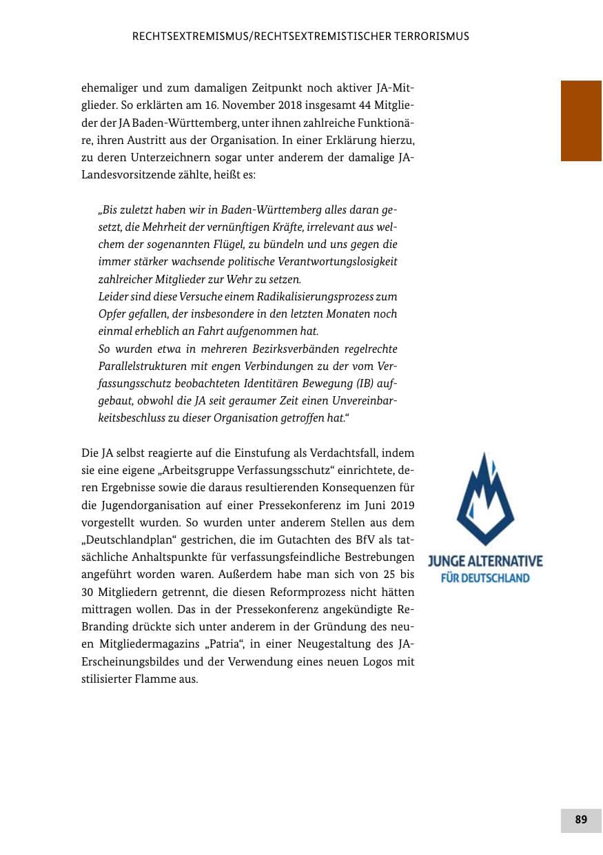 Seite 89 des Verfassungsschutzbericht 2019 Bund
