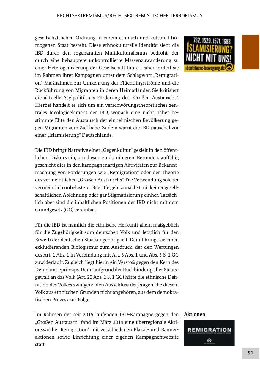 Seite 91 des Verfassungsschutzbericht 2019 Bund