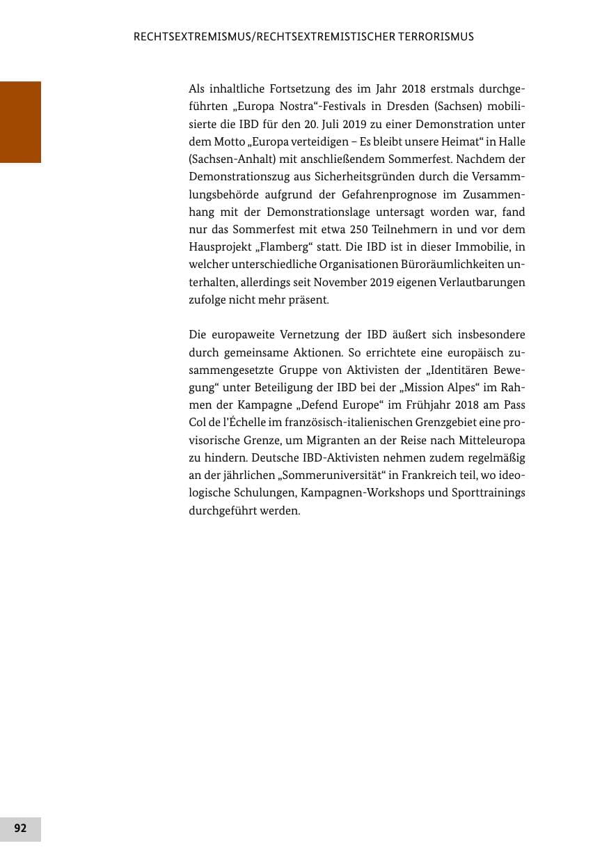 Seite 92 des Verfassungsschutzbericht 2019 Bund