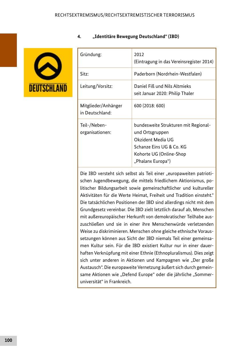 Seite 100 des Verfassungsschutzbericht 2019 Bund