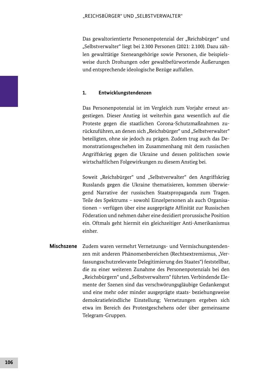 Seite 106 des Verfassungsschutzbericht 2022 Bund