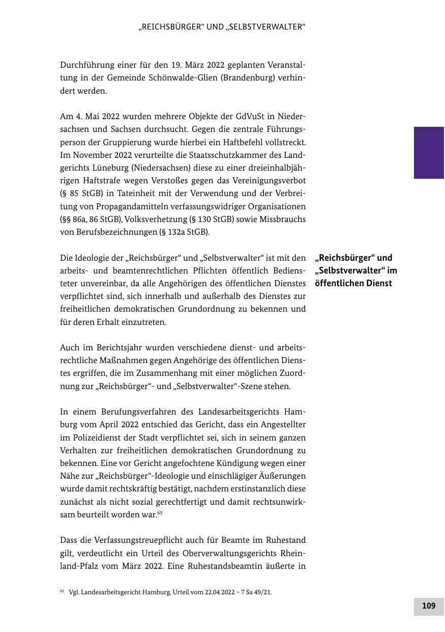 Seite 109 des Verfassungsschutzbericht 2022 Bund