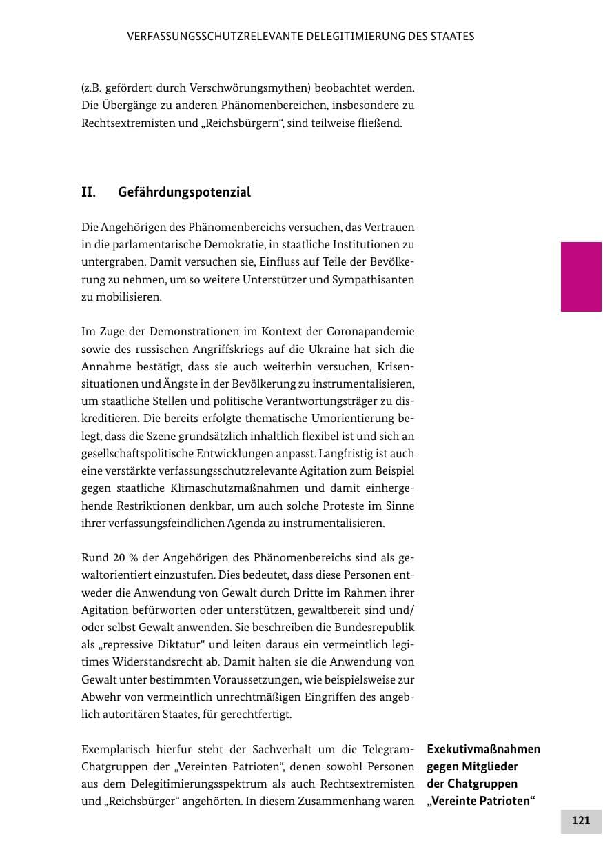 Seite 121 des Verfassungsschutzbericht 2022 Bund