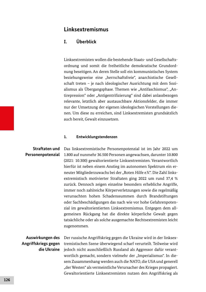 Seite 126 des Verfassungsschutzbericht 2022 Bund