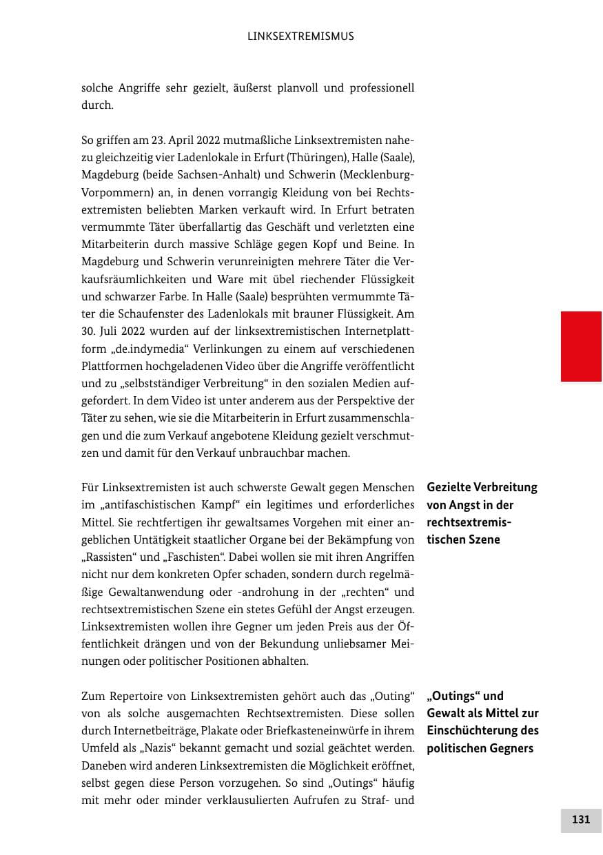Seite 131 des Verfassungsschutzbericht 2022 Bund