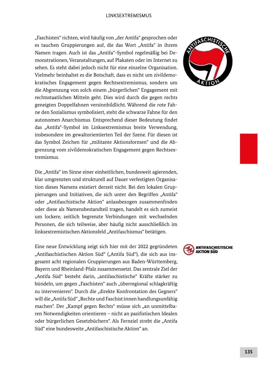 Seite 135 des Verfassungsschutzbericht 2022 Bund