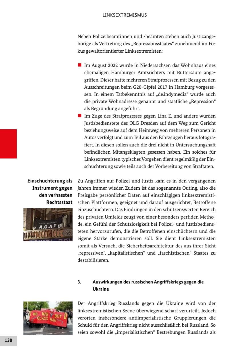 Seite 138 des Verfassungsschutzbericht 2022 Bund