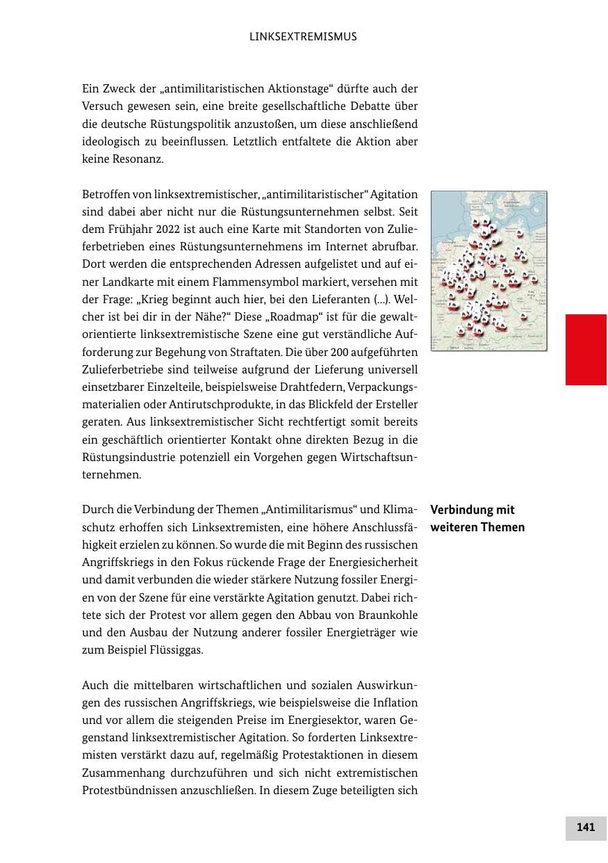 Seite 141 des Verfassungsschutzbericht 2022 Bund