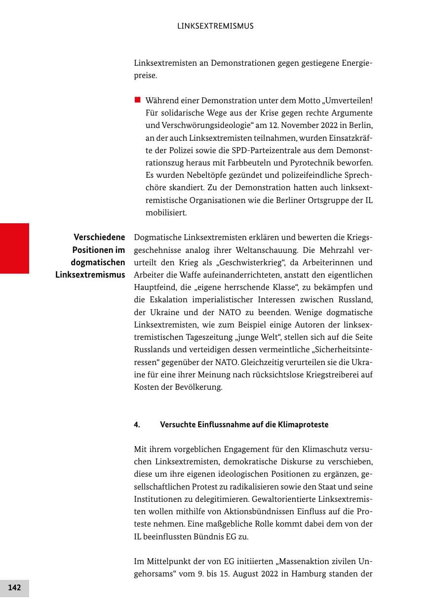 Seite 142 des Verfassungsschutzbericht 2022 Bund