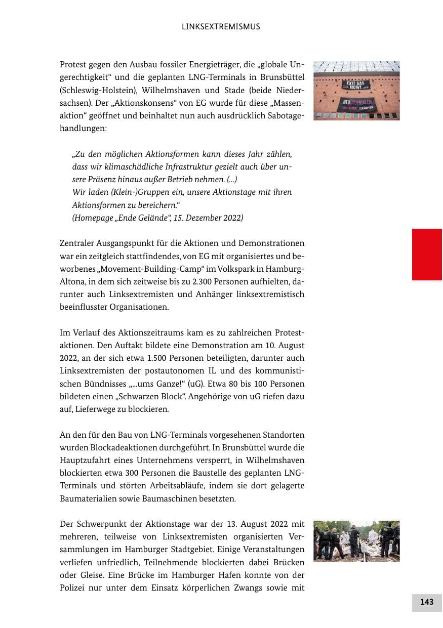 Seite 143 des Verfassungsschutzbericht 2022 Bund
