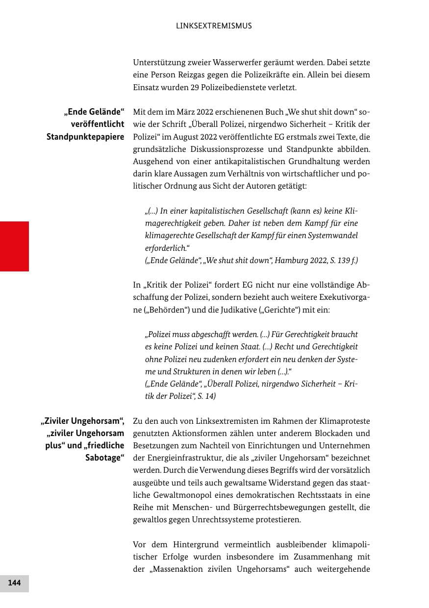 Seite 144 des Verfassungsschutzbericht 2022 Bund