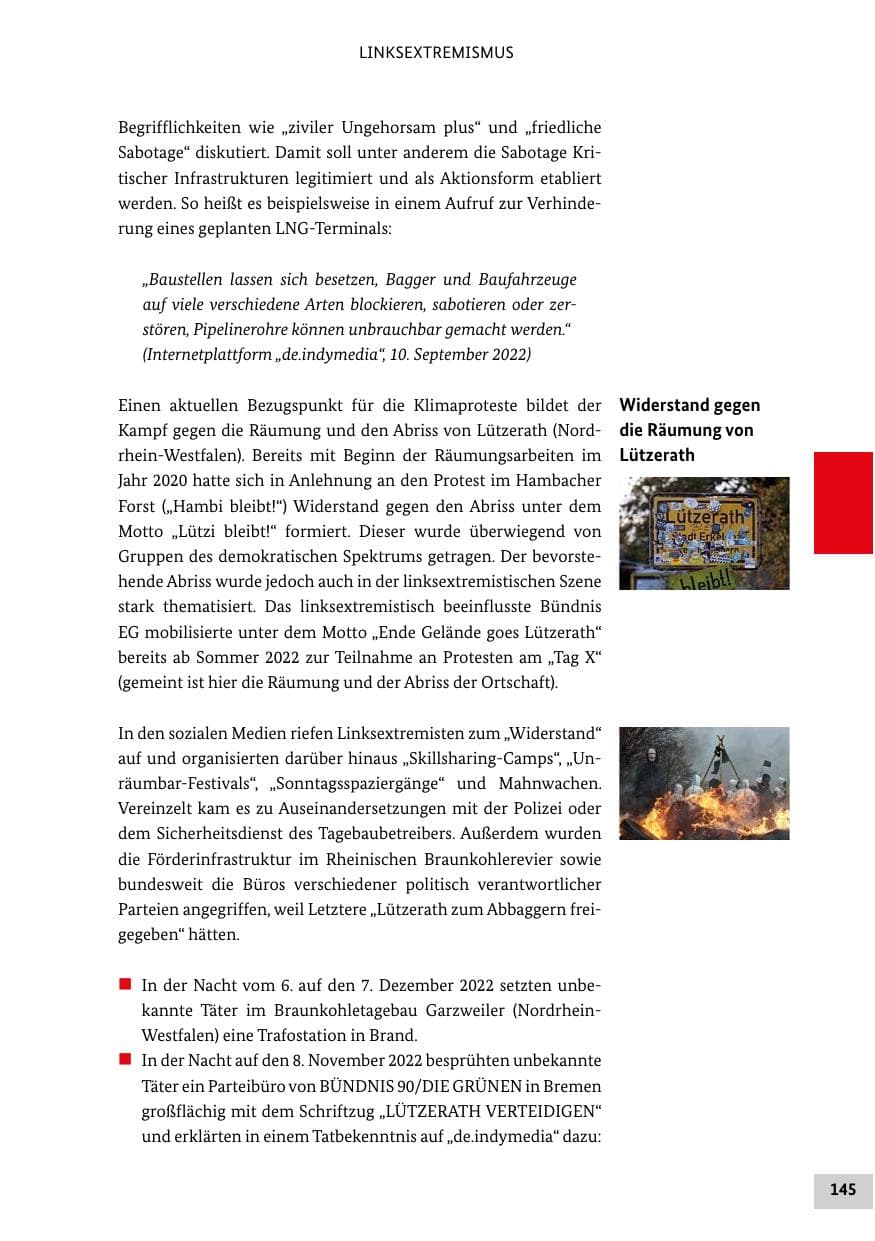 Seite 145 des Verfassungsschutzbericht 2022 Bund