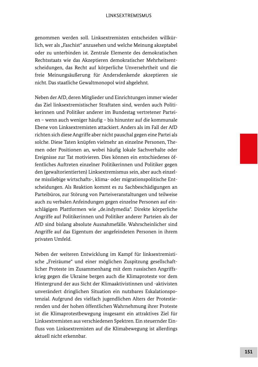 Seite 151 des Verfassungsschutzbericht 2022 Bund