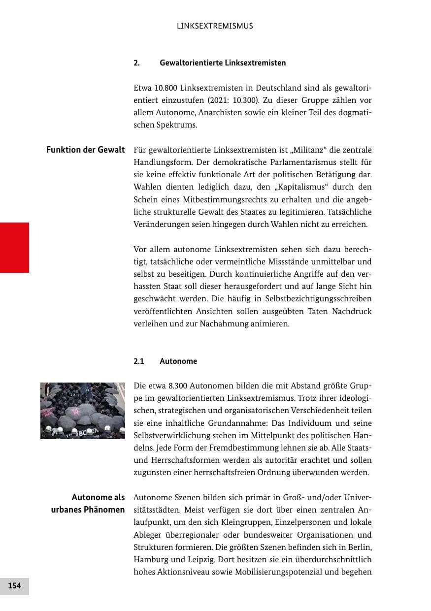 Seite 154 des Verfassungsschutzbericht 2022 Bund