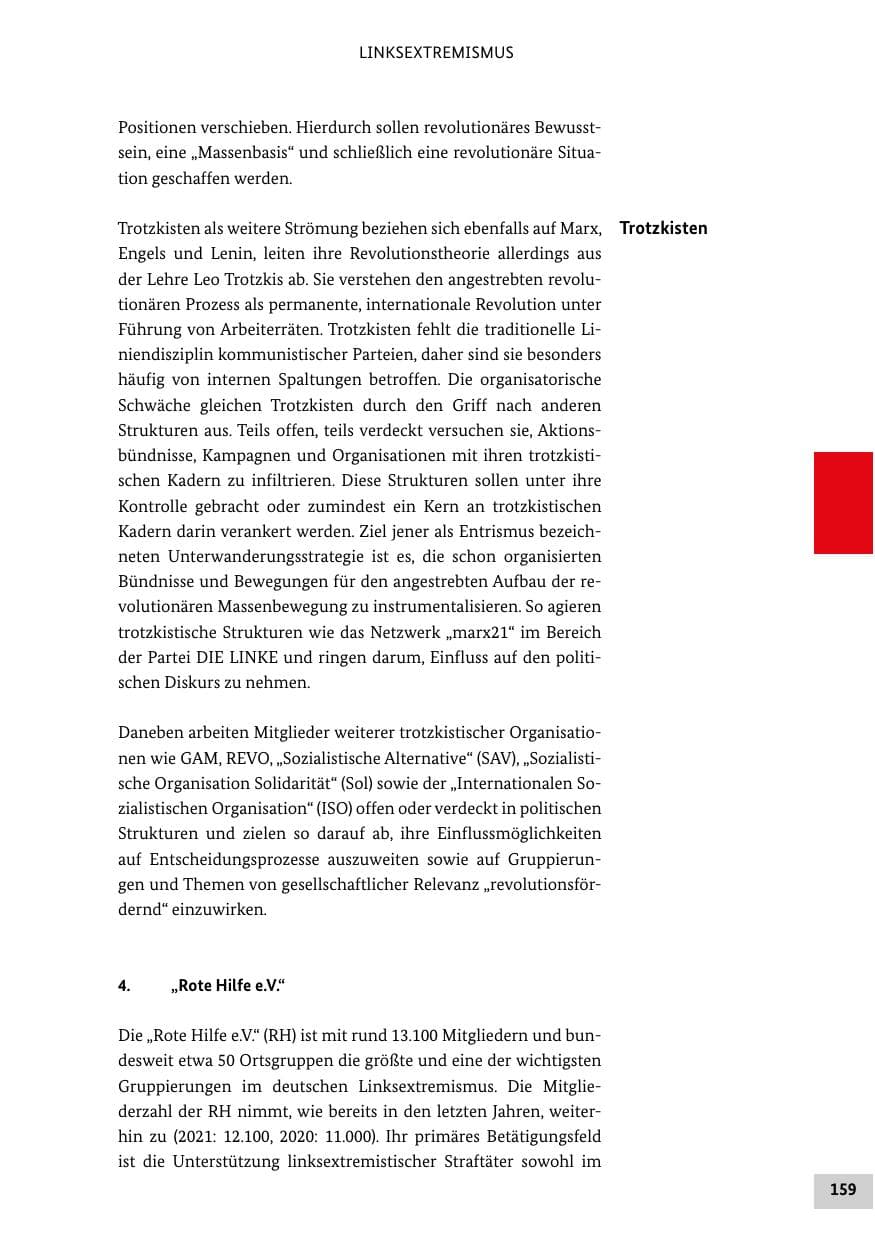 Seite 159 des Verfassungsschutzbericht 2022 Bund