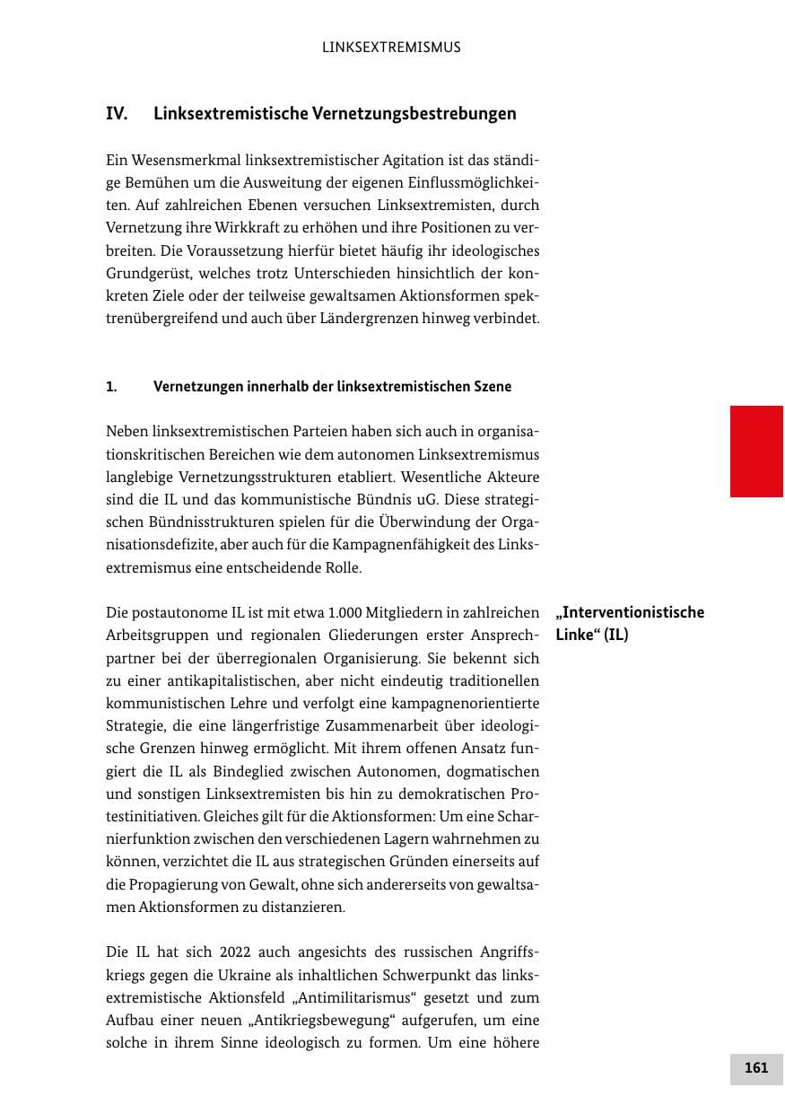 Seite 161 des Verfassungsschutzbericht 2022 Bund