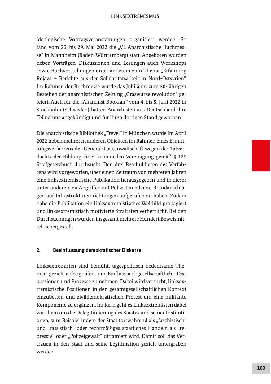 Seite 163 des Verfassungsschutzbericht 2022 Bund