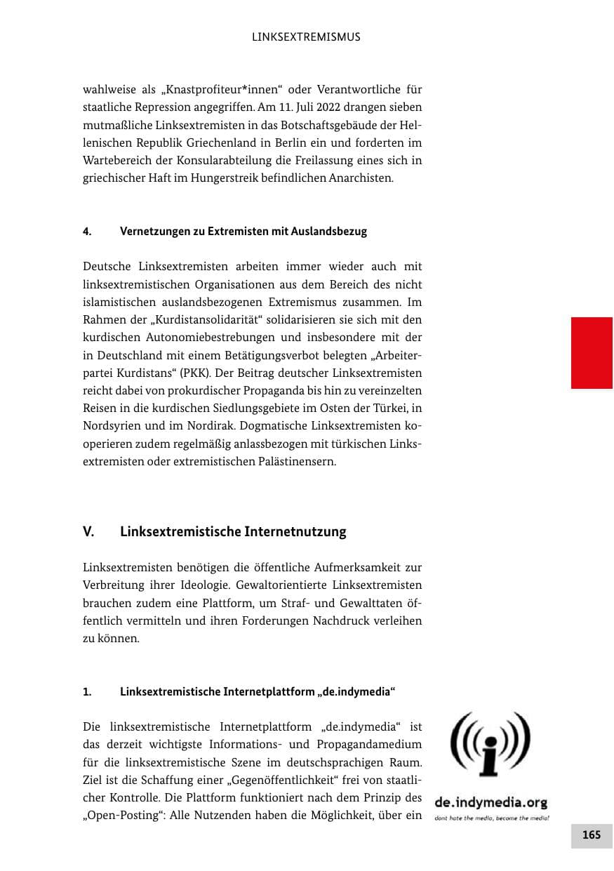 Seite 165 des Verfassungsschutzbericht 2022 Bund