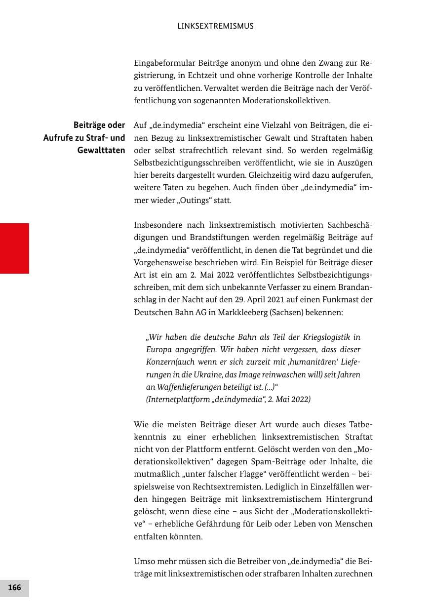 Seite 166 des Verfassungsschutzbericht 2022 Bund