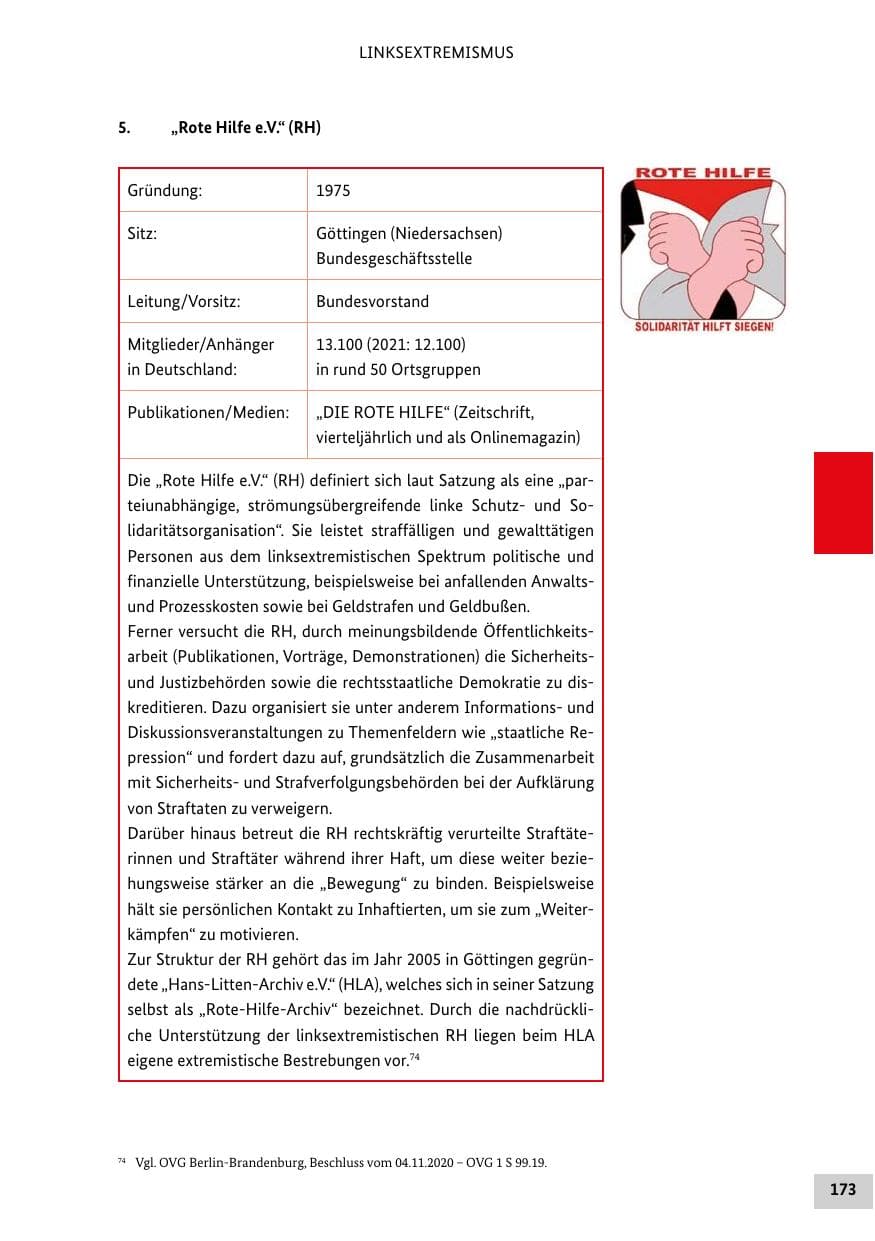 Seite 173 des Verfassungsschutzbericht 2022 Bund