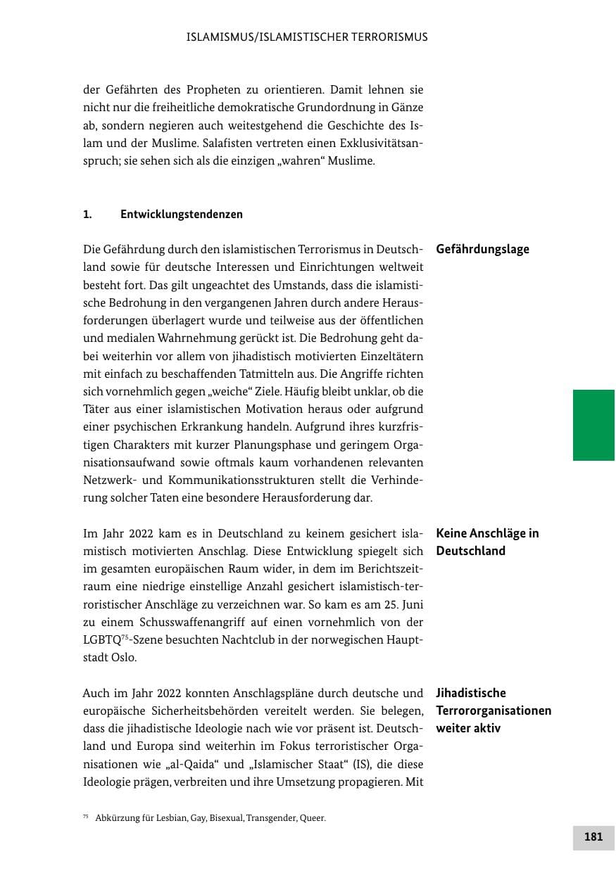 Seite 181 des Verfassungsschutzbericht 2022 Bund