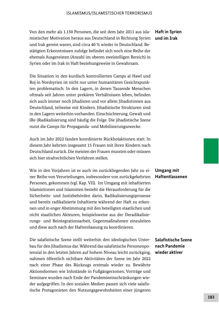 Seite 183 des Verfassungsschutzbericht 2022 Bund