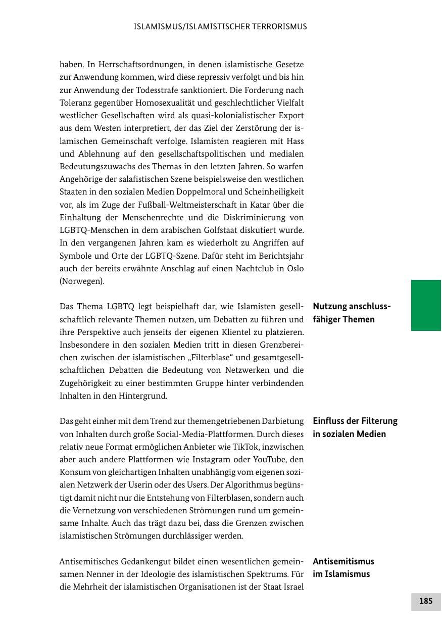 Seite 185 des Verfassungsschutzbericht 2022 Bund