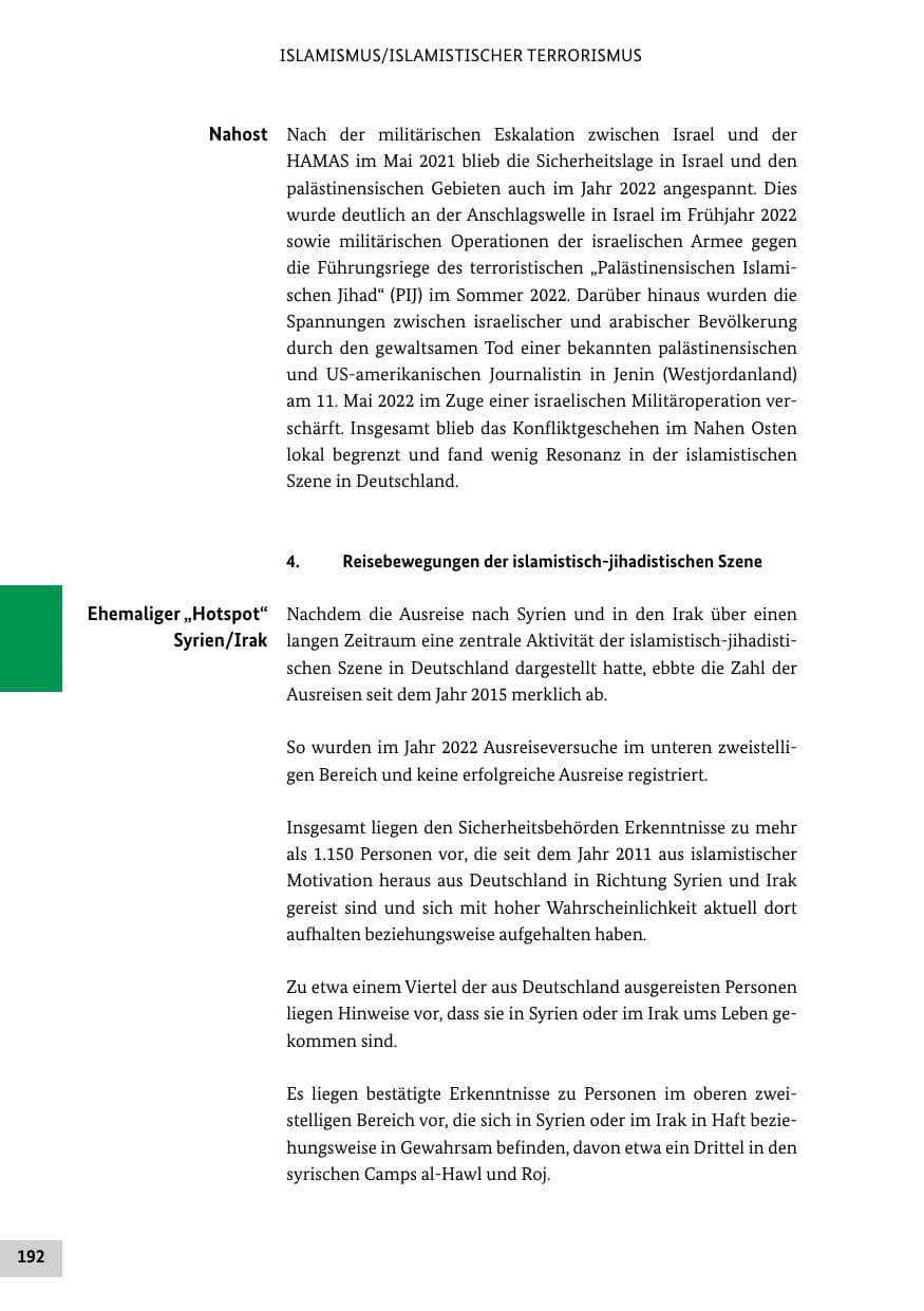 Seite 192 des Verfassungsschutzbericht 2022 Bund