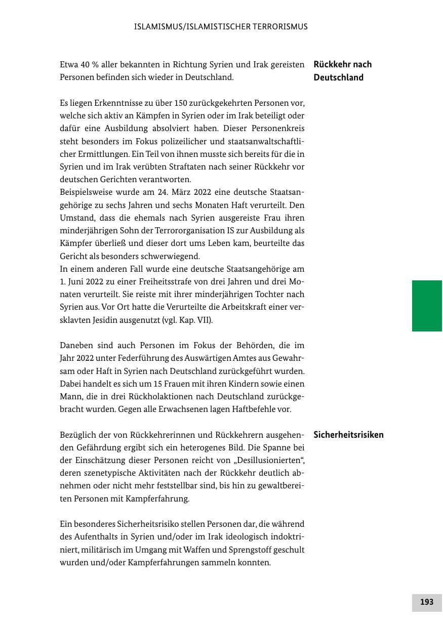 Seite 193 des Verfassungsschutzbericht 2022 Bund